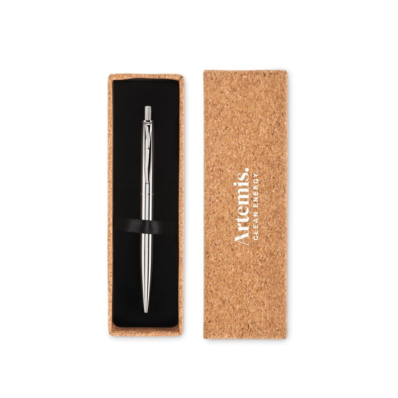 BOLIGRAFO  ACERO ESTUCHE CORCHO