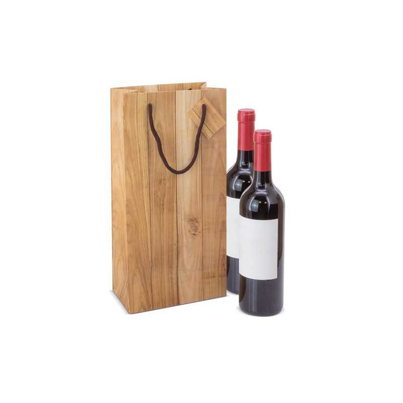 BOLSA PAPEL EFECTO MADERA 2 BOTELLAS "ABETO"