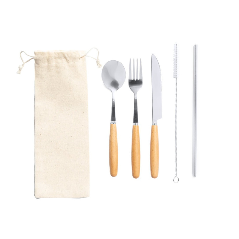 SET CUBIERTOS ACERO / MADERA